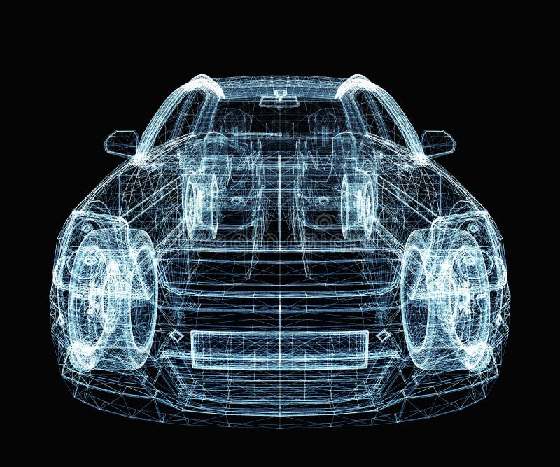 Abstract car consisting of luminous lines and dots. 3d illustration on a black background. Abstract car consisting of luminous lines and dots. 3d illustration on a black background