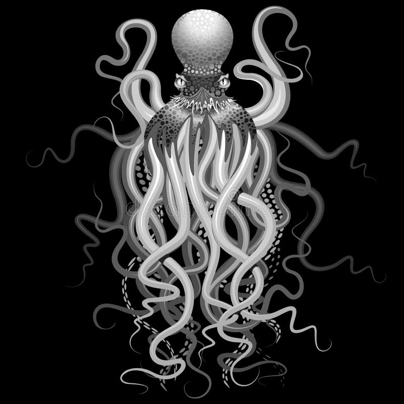 Weird, Surreal Octopus, coming out from the Dark, from the Deep Abyss of the Ocean, like a Ghost, or a floating hologram. Vector Illustration Copyright BluedarkArt. Weird, Surreal Octopus, coming out from the Dark, from the Deep Abyss of the Ocean, like a Ghost, or a floating hologram. Vector Illustration Copyright BluedarkArt