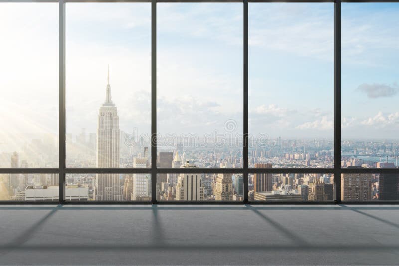 Escritório limpo com vista para Nova Iorque fotos de stock