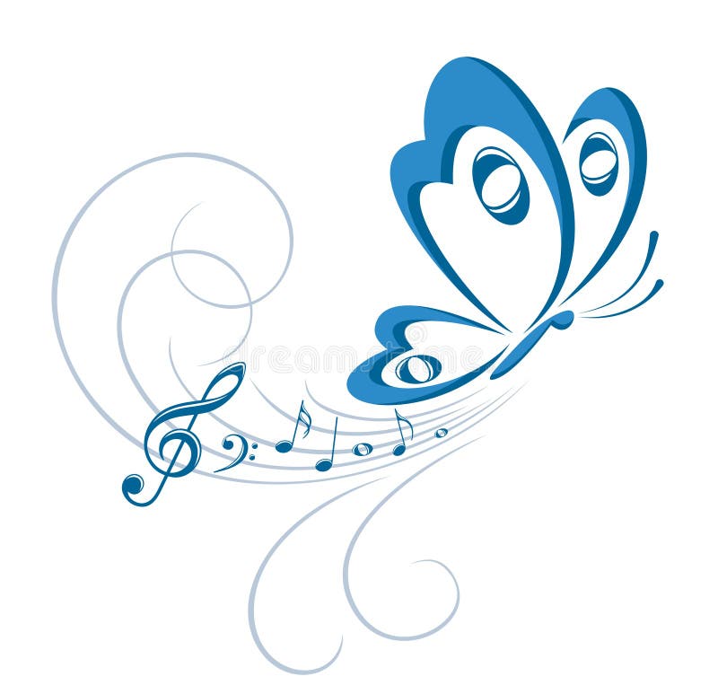 A symbol of the flying butterfly with music notes. A symbol of the flying butterfly with music notes.
