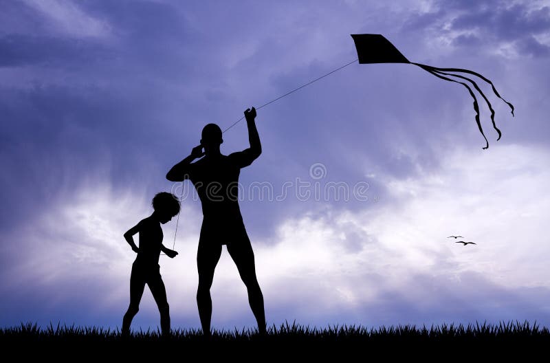 Enfants Avec Le Cerf-volant Au Coucher Du Soleil Image stock - Image du  fonctionnement, avec: 67018303