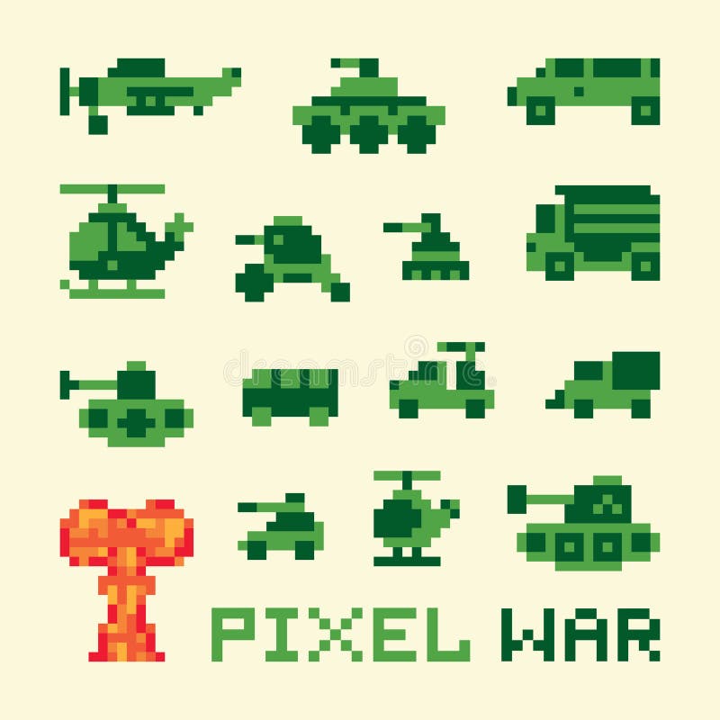 Pixel-Art-Kriegsmaschinen-Set stock abbildung