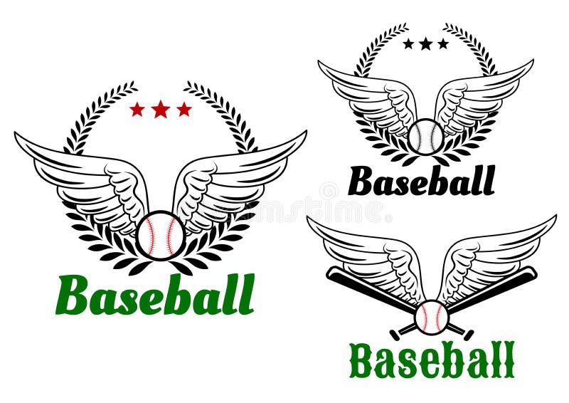 Emblemas de basebol com asas de anjo ilustração royalty free