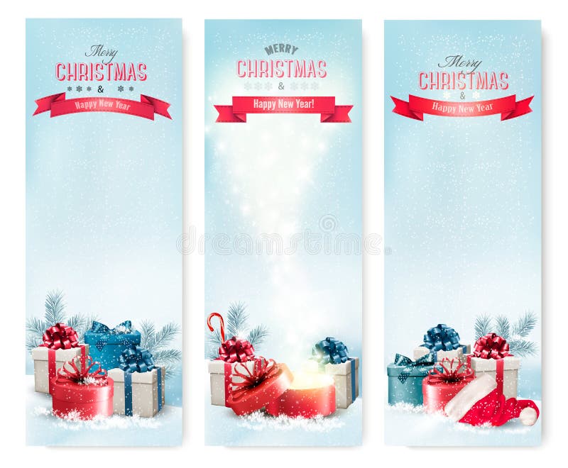 Three Christmas banners with presents. Vector. Three Christmas banners with presents. Vector.