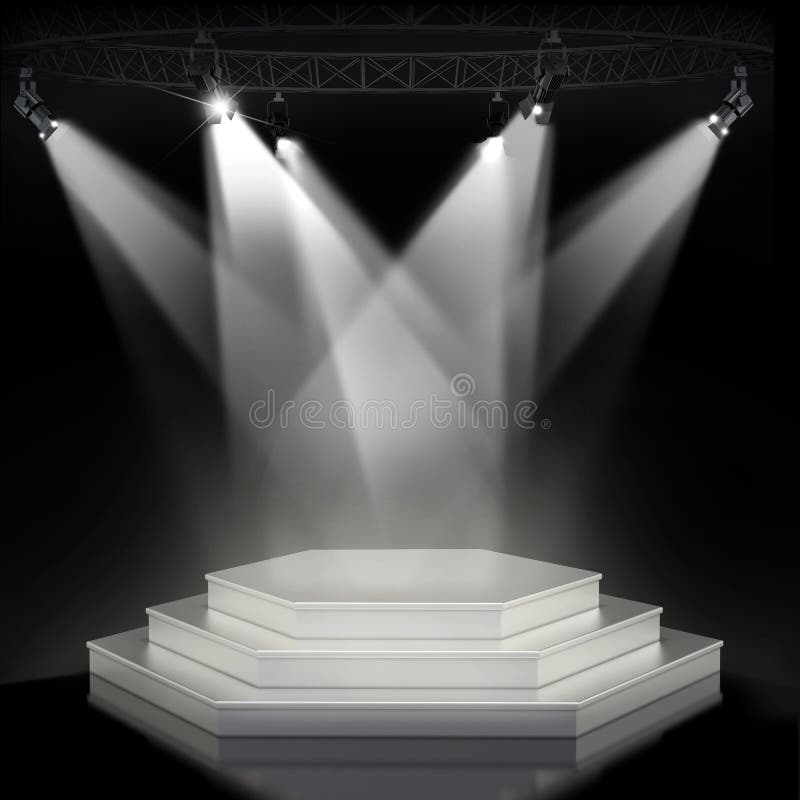 Illuminated empty stage podium for award ceremony