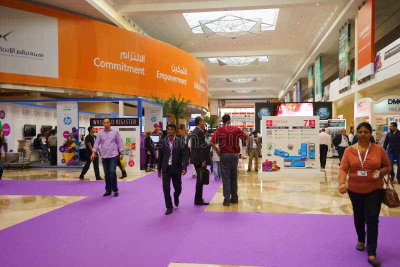 DUBAI - OCT 16: exhibition centre interior on October 16, 2014. Dubai is the most populous city and emirate in the UAE, and the second largest emirate by territorial size after the capital, Abu Dhabi