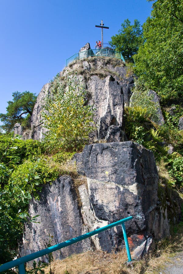 KARLOVY VARY, CZECH REPUBLIC - AUG 16, 2013: csar Peter the Great viewpoint in spa town Karlovy Vary, West Bohemia, Czech republic. Famous historical springs, most visited in CR. KARLOVY VARY, CZECH REPUBLIC - AUG 16, 2013: csar Peter the Great viewpoint in spa town Karlovy Vary, West Bohemia, Czech republic. Famous historical springs, most visited in CR.