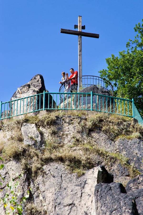 KARLOVY VARY, CZECH REPUBLIC - AUG 16, 2013: csar Peter the Great viewpoint in spa town Karlovy Vary, West Bohemia, Czech republic. Famous historical springs, most visited in CR. KARLOVY VARY, CZECH REPUBLIC - AUG 16, 2013: csar Peter the Great viewpoint in spa town Karlovy Vary, West Bohemia, Czech republic. Famous historical springs, most visited in CR.