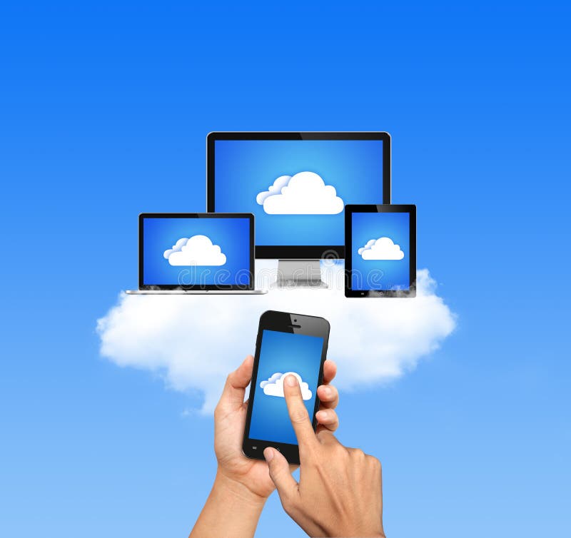 Cloud computing Network Connected all Devices on blue sky. Cloud computing Network Connected all Devices on blue sky