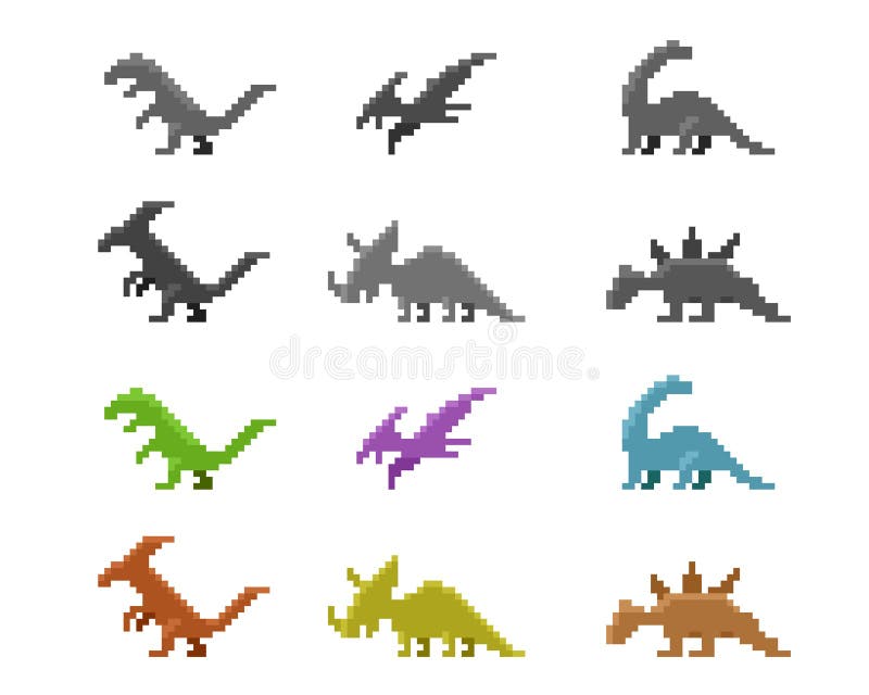 Arte de pixel de dinossauro. Tiranossauro pixelizado. Dino jogos retro. 8.  imagem vetorial de MaryValery© 146074705