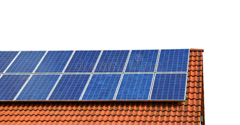 Solar panel on the roof of the house isolated on a white background. Solar panel on the roof of the house isolated on a white background.