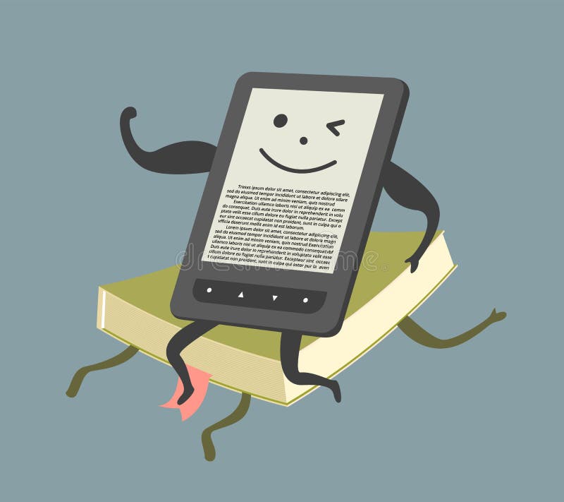 E-book overcame paper book, comic vector illustration royalty free illustration