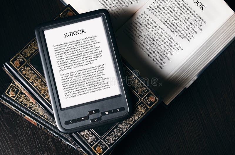 Ebook Reader Device on Desk in Library Stock Photo Image of online
