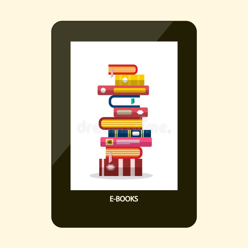 E-Buch Leser E-Leser Gerät mit Büchern auf Schirm vektor abbildung E-Buch Leser E-Leser Gerät mit Büchern auf Schirm vektor abbildung