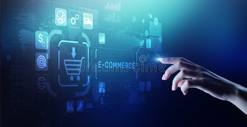 E-commerce business online digital internet shoping concept on virtual screen.