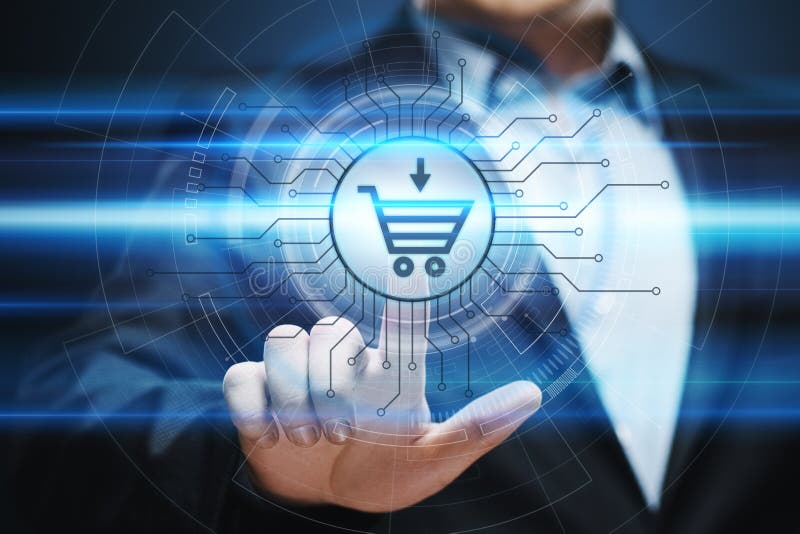 E-Commerce fügen hinzu, um on-line-Einkaufsgeschäftstechnologieinternet-Konzept zu karren lizenzfreie stockfotografie