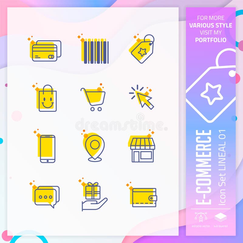 E-commerce icon set with line style for shopping symbol. Online market icon bundle can use for website, app, UI, infographic, vector illustration E-commerce icon set with line style for shopping symbol. Online market icon bundle can use for website, app, UI, infographic, vector illustration