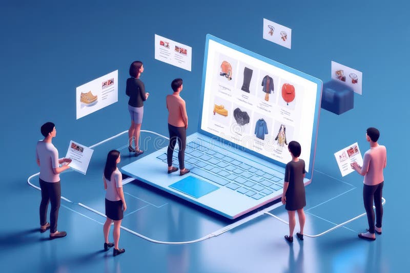 E-Commerce and Interactive Digital Shopping stock illustration