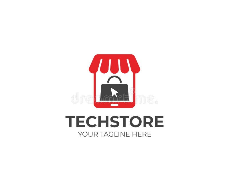 E-commerce logo template. Tablet store and shopping bag vector design vector illustration