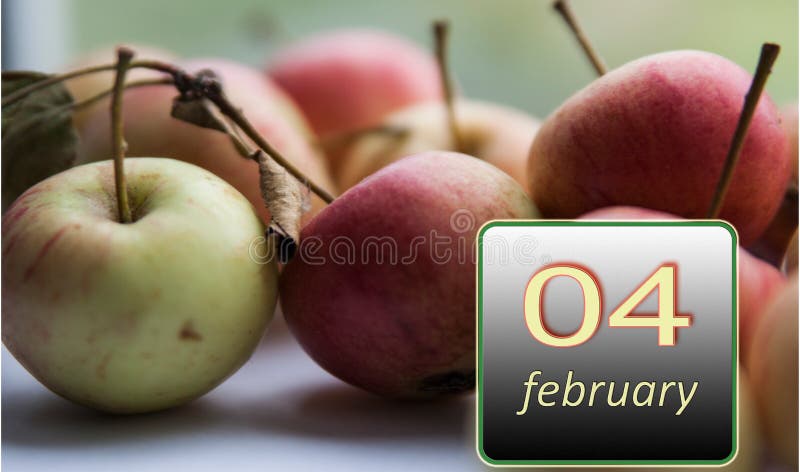 February 4 ,4th day of the month. Apples - vitamins you need every day. Winter month. Day of the year concept. Selective focus. February 4 ,4th day of the month. Apples - vitamins you need every day. Winter month. Day of the year concept. Selective focus