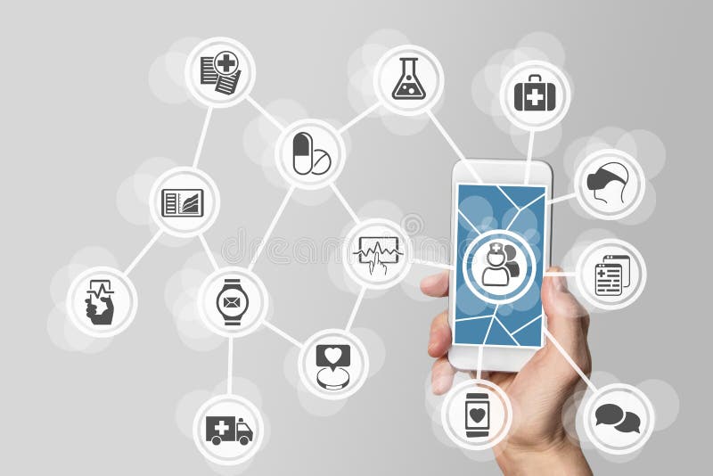 E-healthcare concept with hand holding smart phone. E-healthcare concept with hand holding smart phone.