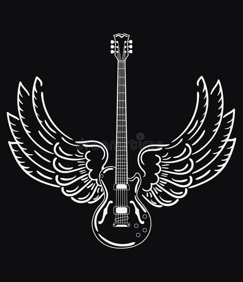 E Gitarre Mit Flugeln Stilisierte E Gitarre Mit Engelsflugeln Schwarzweissabbildung Eines Musicals Vektor Abbildung Illustration Von Stilisierte Gitarre