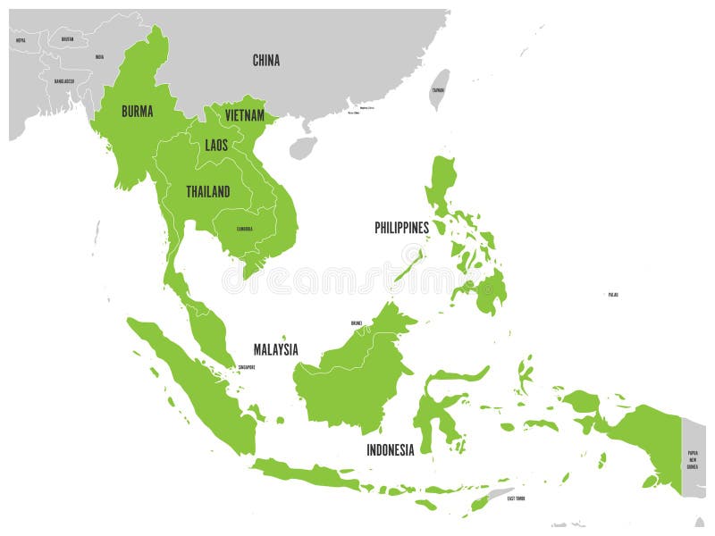 E Grå färger kartlägger med gräsplan markerade medlemsländer, South East Asia vektor