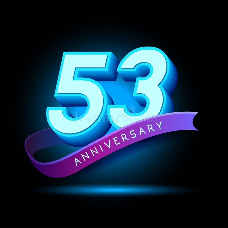 53e Jubileum 3D-tekst met gloei-effect vector illustratie