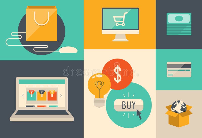 E-kommers och internetshoppingsymboler vektor illustrationer E-kommers och internetshoppingsymboler vektor illustrationer