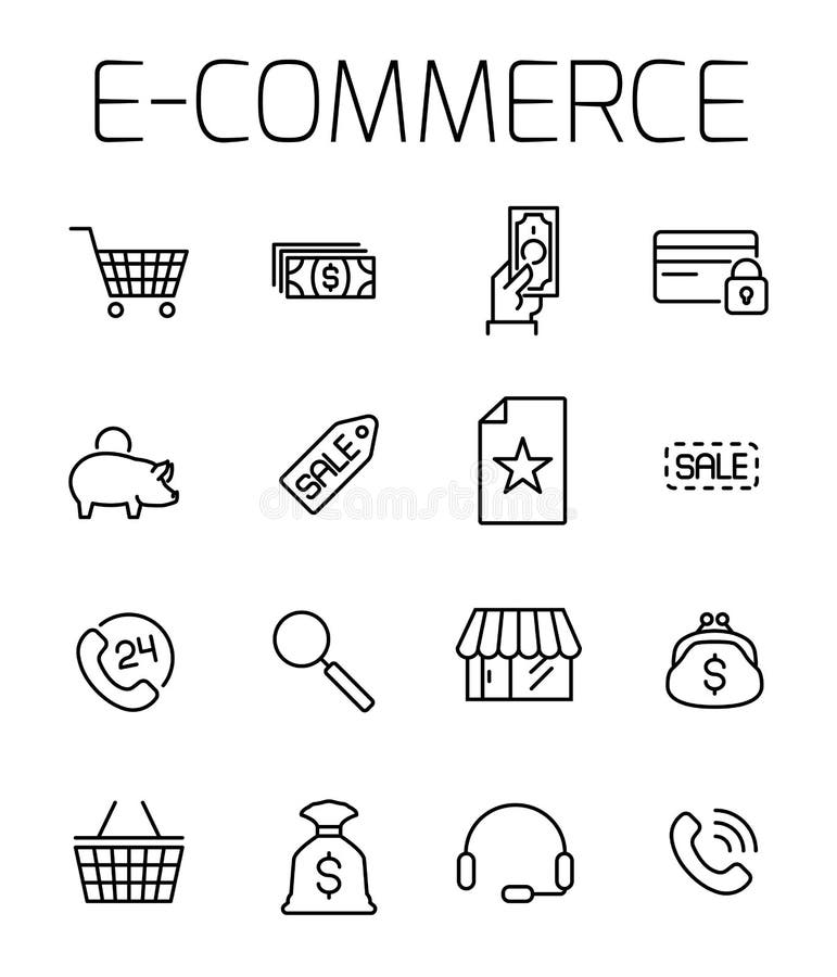 E-kommers släkt vektorsymbolsuppsättning royaltyfri illustrationer E-kommers släkt vektorsymbolsuppsättning royaltyfri illustrationer