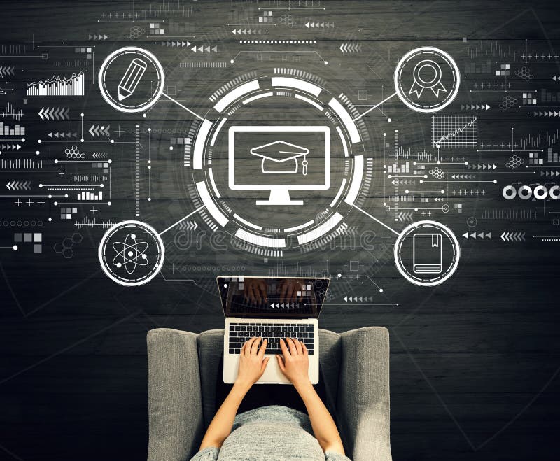 E-learning concept with person using a laptop royalty free stock images E-learning concept with person using a laptop royalty free stock images