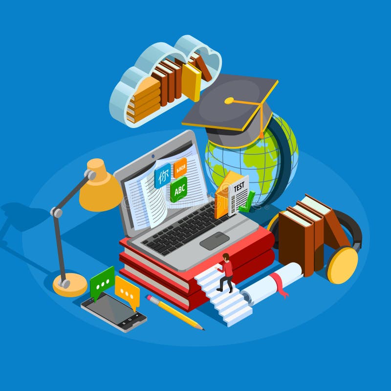 E-learning Isometric Concept royalty free illustration