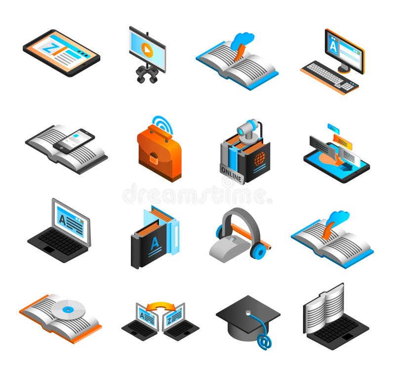 E-learning Isometric Icons Set vector illustration
