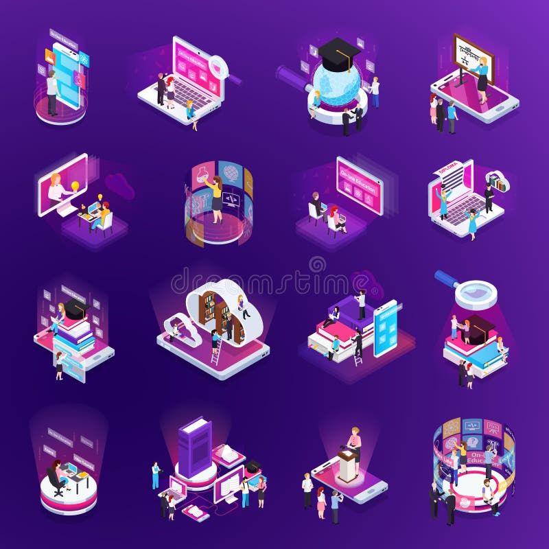 E-learning Isometric Set vector illustration