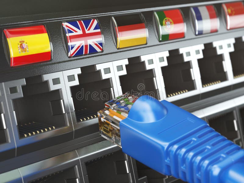 E-learning, translate foreign languages, online vocabilary, multilingual support or change of ip location concept. Flags of count royalty free illustration E-learning, translate foreign languages, online vocabilary, multilingual support or change of ip location concept. Flags of count royalty free illustration