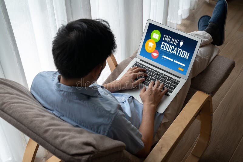 E-learning website with modish sofware for student to study on the internet stock photos