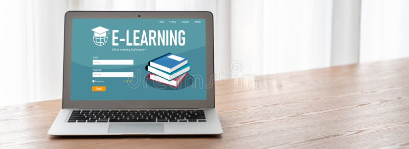 E-learning website with modish sofware for student to study on the internet stock images