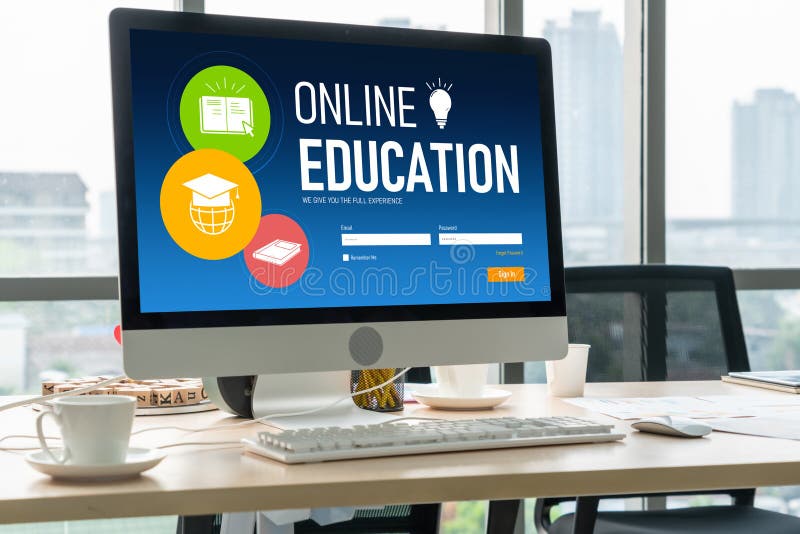 E-learning website with modish sofware for student to study on the internet stock image