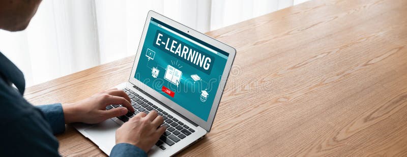 E-learning website with modish sofware for student to study on the internet stock photography