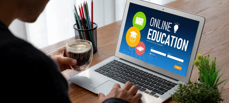 E-learning website with modish sofware for student to study on the internet stock images
