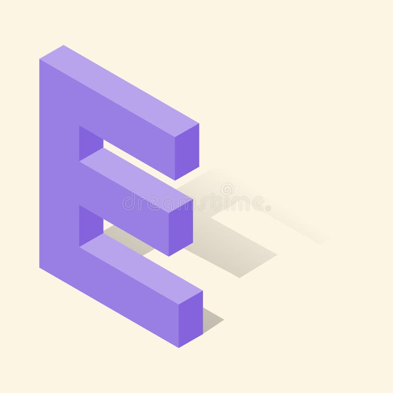 E Letter in Isometric 3d Style with Shadow Stock Vector Illustration