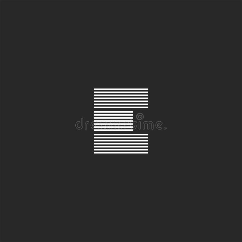 E letter logo monogram, parallel black and white lines creative initial emblem for business card stock illustration E letter logo monogram, parallel black and white lines creative initial emblem for business card stock illustration