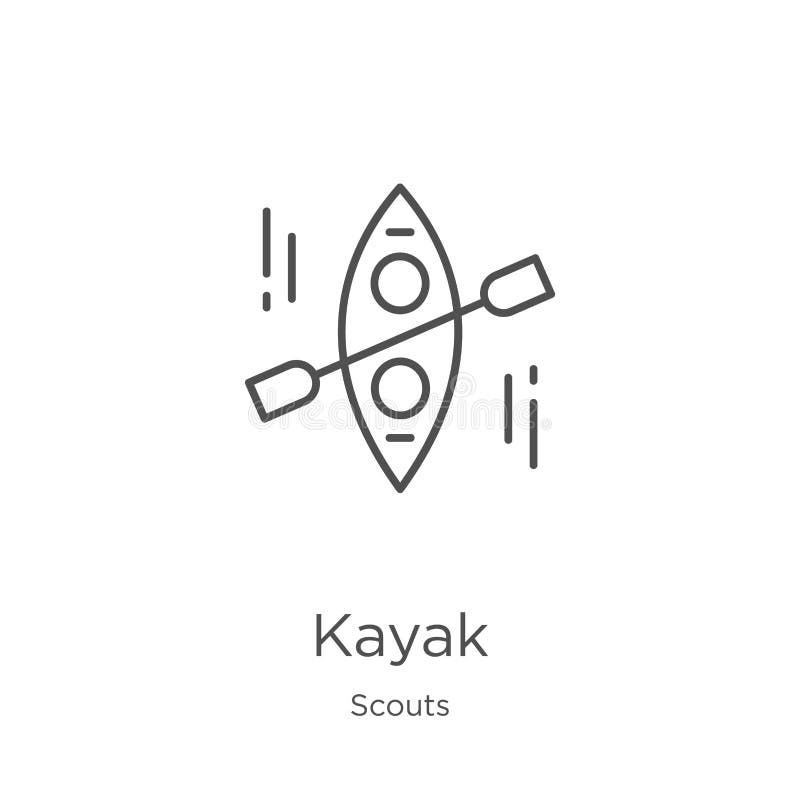 E Línea fina ejemplo del vector del icono del esquema del kajak Esquema, línea fina icono del kajak para stock de ilustración