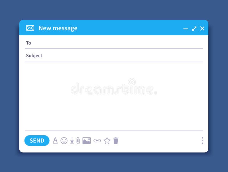 E-Mail-Schnittstelle Postfensterschablone, Internet-Mitteilung lokalisierte Rahmen, leeren Entwurf der E-Mail UI Vektor-E-Mail-Fe stock abbildung