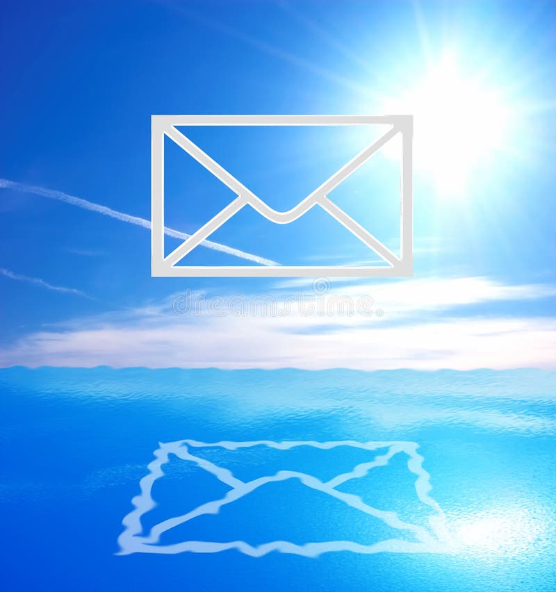 E-MAIL sul simbolo del mare e del cielo di sfondo.