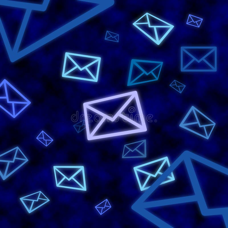E-mailberichtpictogrammen die in blauwe cyberspace drijven