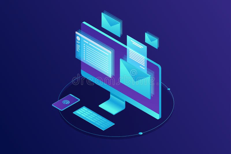 E-mailing notification isometric concept. Email marketing. vector illustration E-mailing notification isometric concept. Email marketing. vector illustration