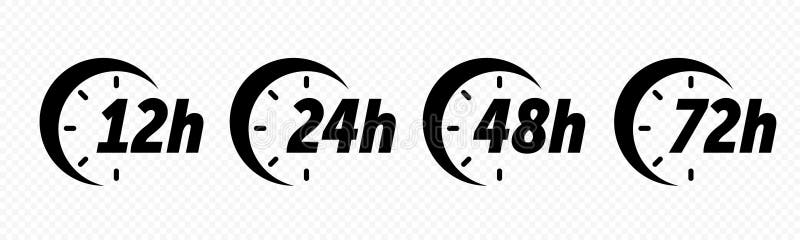 12, 24, 48 e 72 ore cronometrano le icone di vettore della freccia Servizio di distribuzione, simboli rimanenti del sito Web di t