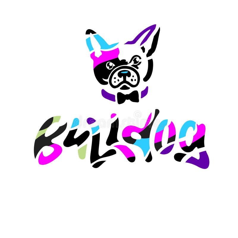 Buldog francuski w muszce Napis odręczny kolorowy i ilustracja osobowości Kompozycja wektorowa w oryginalnym stylu grafiki i royalty ilustracja Buldog francuski w muszce Napis odręczny kolorowy i ilustracja osobowości Kompozycja wektorowa w oryginalnym stylu grafiki i royalty ilustracja