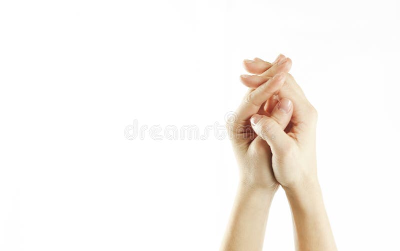 Close-up female tender hands on a white isolated background. Conventional labeling. Signs and symbols. Close-up female tender hands on a white isolated background. Conventional labeling. Signs and symbols